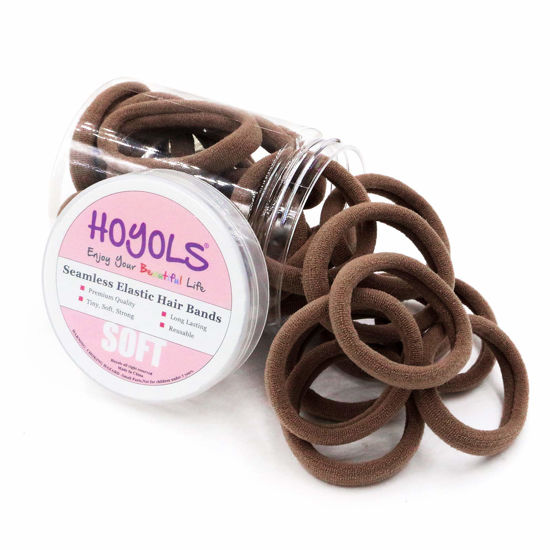 Picture of HOYOLS Soft Large Ponytail Holder for Women’s Hair Cotton Hair Ties Hair Bands No Slip No Damage Seamless Scrunchies Headbands 100 Pcs (Sparkling Amber)