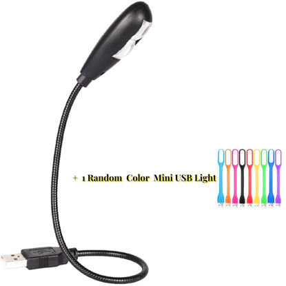 Picture of Kyfreshpower LED USB Reading Lamp Light with 2-Brightness Dimmable Setting, Flexible Gooseneck USB Light for Notebook Laptop Keyboard, Powerbank(On/Off Switch, 1 Black+1 Mini USB Light)