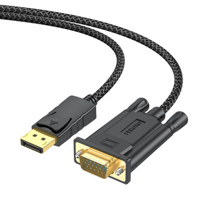 Picture of FEMORO DisplayPort to VGA Cable 6ft, Display Port DP to VGA Cord Braided Adapter for Monitor Computer Desktop Laptop with DisplayPort Port