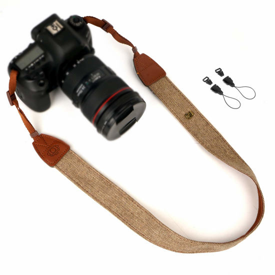 Picture of WANBY Camera Strap Khaki Canvas Neck Shoulder Strap with Quick Release Buckles for DSLR SLR