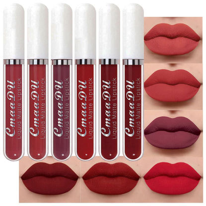 Picture of evpct CmaaDu 6Pcs Lipstick Matte Liquid Lipstick Lipgloss Set for Women labiales mate 24 horas originales matte larga duracion 24 Deep Red Original 24 Hour Lipstick Lip Stain Long Lasting Waterproof