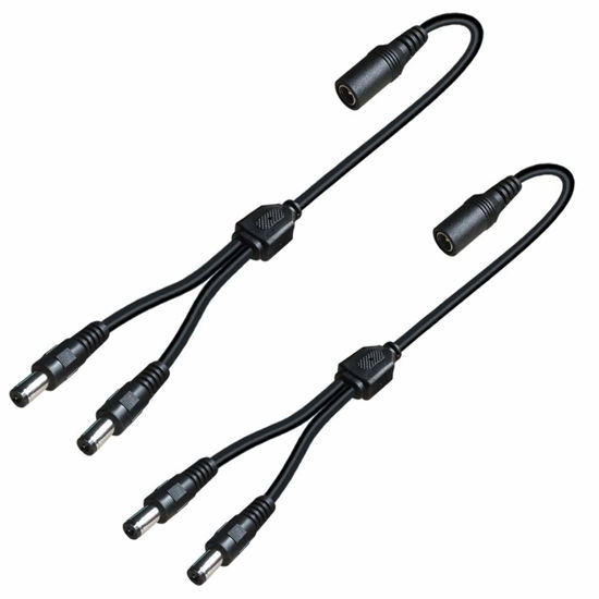 Picture of 2 Pack DC Power 1 Female to 2 Male 5.5mm x 2.1mm DC Power Supply Splitter Cord for Surveillance Camera Cable Barrel Plug,Y Splitter Adapter Wire,2 Way Y-Cable for CCTV Security Camera,LED Strip Light