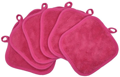 Picture of BloomSesame Makeup Remover Cloths for Face, Eye, Lips - Reusable Makeup Remover Pads Soft Microfiber Facial Cleansing Cloths 5 x 5 inch 6 Pack (Dark Pink)