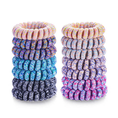 Picture of 14 Pcs Women Ponytail Braid Hair Elastic No Crease Spiral Hair Ties, Girls Multi-color Waterproof Coil Hair Accessories (Medium Hair Ties)