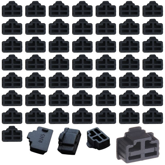 Picture of RJ45 Jack Dust Cover,50Pcs RJ45 Anti Dust Cover Cap Protector Plug Protects Ethernet Hub Port for RJ45 Female Port for TV,Computer,Other Devices (Black)