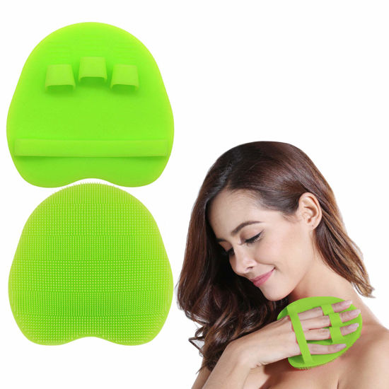 Picture of 1 Pack Soft Silicone Shower Brush, Body & Face & Short Hair Wash, Bath Exfoliating Skin Massage Scrubber, Dry Skin Brushing Glove Loofah, Fit for Sensitive and All Kinds of Skin (Green)