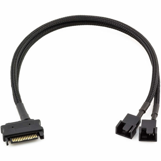 Picture of CRJ 15-Pin SATA to Dual 3-Pin and 4-Pin PWM Sleeved Fan 12V Power Adapter Cable