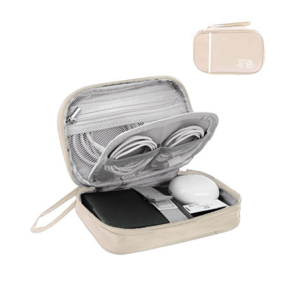 Picture of Miavers electronic organizer, electronic accessory pack, travel cable organizer, suitable for iPad Mini, hard drive, cable, charger (Beige, Single Layer- Small)