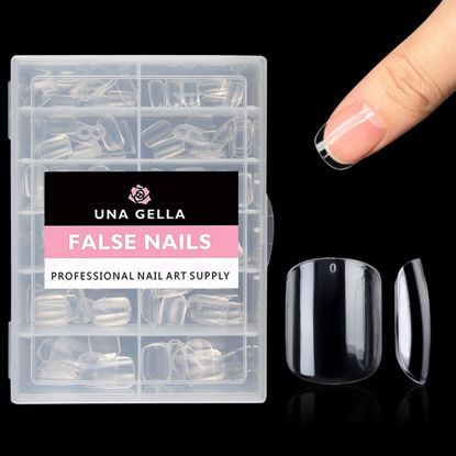 Picture of UNA GELLA Extra Short Straight Fake Nails 216pcs Extra Short Square Press on Nails Pre-shape Extra Short Square Gel Nail Tips for Full Cover Acrylic Extra Short Square Nails False Nails For Nail Extension Home DIY Nail Salon 12 Sizes Gelly Tips