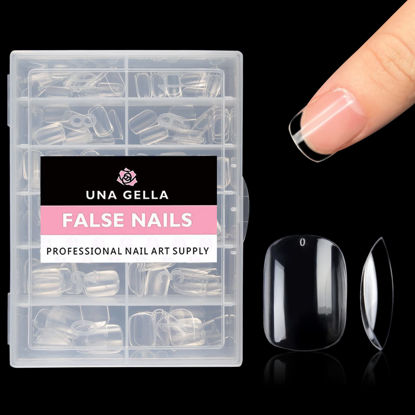 Picture of UNA GELLA Extra Short Squoval Fake Nails 216pcs Extra Short Oval Round Press on Nails Pre-shape Extra Short Oval Round Gel Nail Tips for Full Cover Acrylic Extra Short Oval Round Nails False Nails For Nail Extension Home DIY Nail Salon 12 Sizes Gell