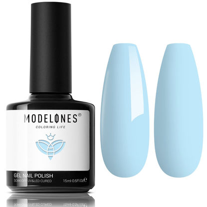 Picture of modelones Gel Nail Polish, 2023 Spring Pastel Baby Blue Gel Polish 15ML Soak Off Soft Light Blue Nail Polish Gel Nail Art Starter Salon Manicure Gift for Women