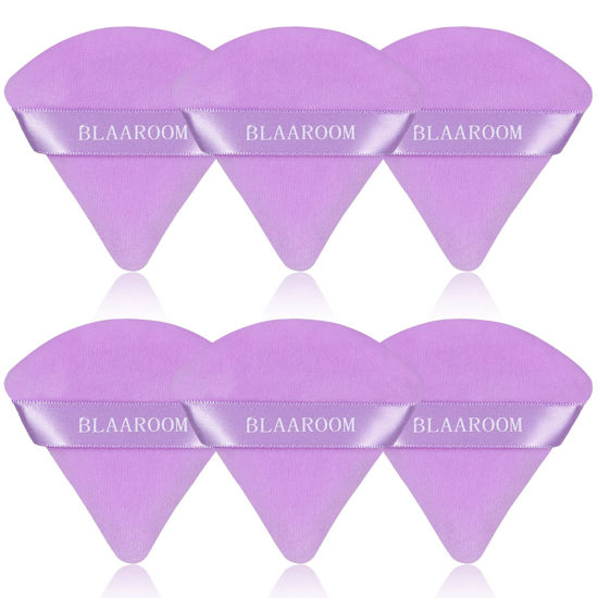 Picture of BLAAROOM 6 Pieces Powder Puff Face Makeup Velour Soft Triangle Powder Puffs for Loose Powder Mineral Powder Body Powder Wet Dry Cosmetic Foundation Sponge Makeup Tool - Purple