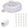 Picture of 20 Feet Long Telephone Extension Cord Phone Cable Line Wire, with Standard RJ11 Plug and 1 in-Line Couplers and 25 Cable Clip Holders-White (20 Feet)