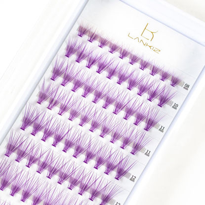 Picture of LANKIZ Individual Lashes Natural Cluster Lashes, 20 Roots Purple DIY Lash Extension, C Curl 0.07mm Thickness 8-14mm Mix Faux Mink Colored Eyelash Extension at Home (Cluster-26)