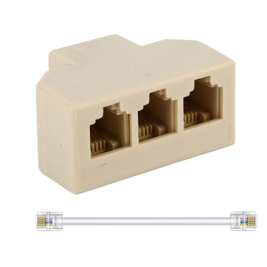 Picture of Phone Splitter 3 Way Telephone Adapter RJ11 6P4C 1 Female to 3 Females for Landline and Fax -Ivory-1Pack