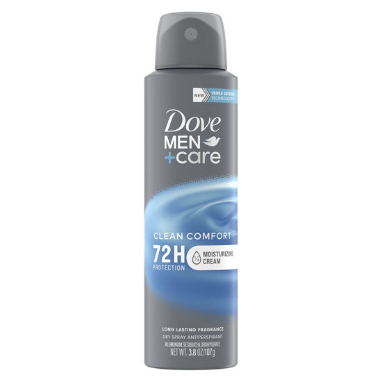 Picture of Dove Men+Care Antiperspirant Deodorant Clean Comfort, Pack of 12, Dry Spray For Men 72-hour Sweat and Odor Protection with Triple Defense Technology 3.8 oz