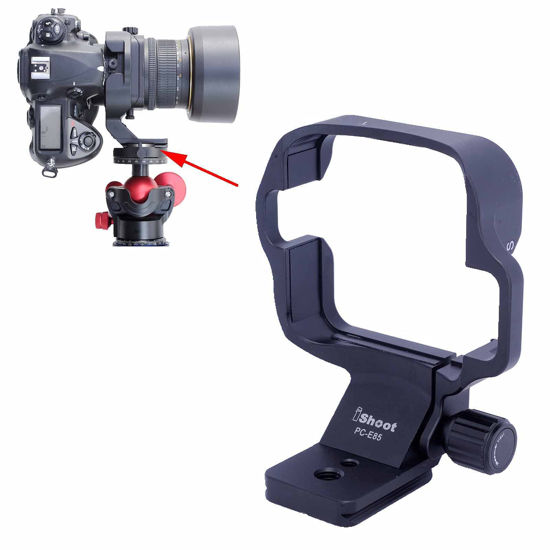 Picture of iShoot Lens Collar Support Bracket, CNC Tripod Mount Ring for Nikon PC-E Micro NIKKOR 85mm f/2.8D Tilt-Shift Lens, Built-in Arca-Swiss Type 46mm Quick Release Plate for Arca Fit Tripod Ball Head