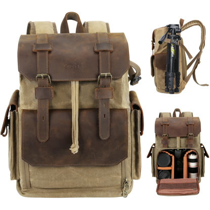 Picture of Endurax Leather Camera Backpack Bag for Photographers Waterproof DSLR Backpacks, Medium, Khaiki