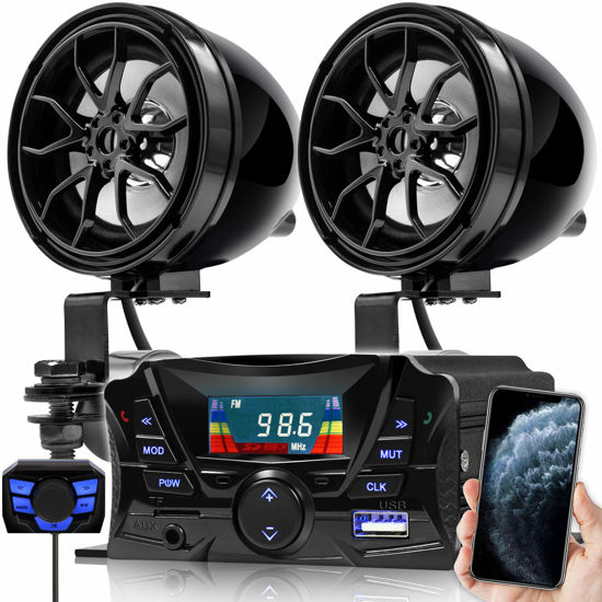 Picture of GoHawk TS3 Gen.3 Motorcycle Weatherproof Bluetooth Speakers 7/8-1.25 in. Handlebar Mount MP3 Music Player Sound Audio Stereo Amplifier System ATV UTV w/AUX, USB, Micro SD, FM Radio, 2-Speaker