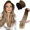 Picture of LAAVOO Balayage Brown Sew in Extensions Real Human Hair 14inch Chocolate Brown to Golden Brown and Platinum Blonde Remy Hair Wefts Extensions Hand Tied Weft Human Hair One Piece 80 Grams Straight