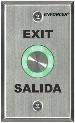 Picture of Seco-Larm SD-6276-SS1Q Enforcer Piezoelectric Illuminated RTE Wall Plate with Timer, Single-gang; Programmable Red/Green Round Button with "EXIT" & "SALIDA"; Timed or Toggle Output