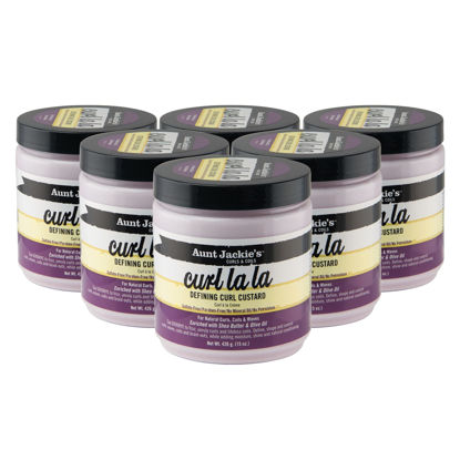 Picture of Aunt Jackie's Curls and Coils Curl La La Defining Curl Custard for Natural Hair Curls, Coils and Waves Enriched with shea Butter and Olive Oil, 15 oz, 6 Pack