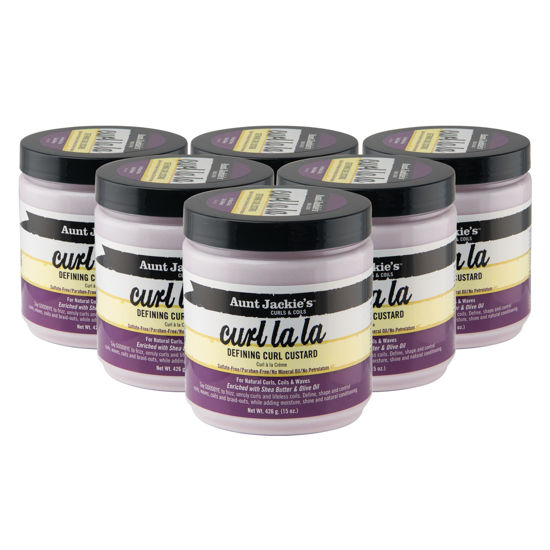 Picture of Aunt Jackie's Curls and Coils Curl La La Defining Curl Custard for Natural Hair Curls, Coils and Waves Enriched with shea Butter and Olive Oil, 15 oz, 6 Pack