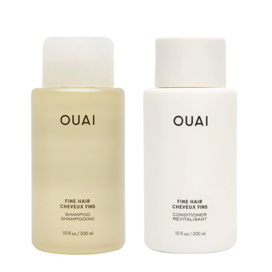 Picture of OUAI Fine Shampoo + Conditioner Set - Bring Fine Hair to the Next Level with Keratin & Biotin - Delivers Clean, Bouncy & Voluminous Hair - Free of Parabens, Sulfates & Phthalates - 10 fl oz Each