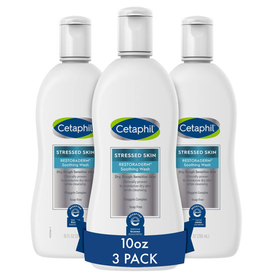 Picture of Cetaphil RESTORADERM Soothing Wash, 10 floz Pack of 3, Soothes Dry, Stressed Skin, Hypoallergenic, Soap & Paraben Free, National Eczema Association Endorsed, Dermatologist Recommended