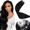 Picture of LAAVOO Micro Beads Hair Extensions Real Human Hair Black Hair Extensions Human Hair Micro Ring Cold Fusion 24 inch 1g/1s 50g/pack