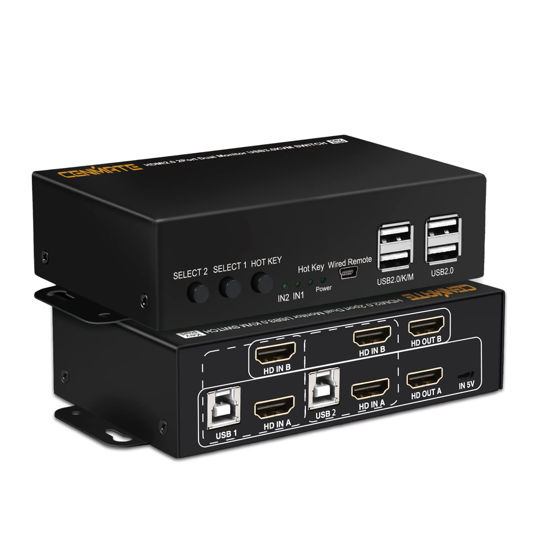 Picture of KVM Switch HDMI for Dual Monitor, cenmate HDMI KVM Switch with 4 HDMI Cable and 2 USB Cable for 2 Computers Share Keyboard Mouse Printer and 2 Monitors, Support 4K/60Hz, Hotkey, Extended/Mirror Mode