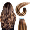 Picture of SUYYA Tape in Hair Extensions Human Hair Ombre Chocolate Brown to Caramel Blonde Remy Hair 22 inches 20pcs 50g/pack Straight Seamless Skin Weft Tape in Human Extensions Balayage(22 inch #P4/27/T4)