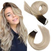 Picture of Moresoo Tape in Hair Extensions Human Hair 20 Inch Real Hair Extensions Tape in 20pcs Seamless Tape in Extensions Balayage #3/12/613 Brown to Golden Brown with Blonde Hair Extensions Tape in 50g