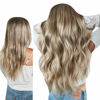 Picture of LAAVOO Balayage Brown Hair Extensions Real Human Hair Clip in Light Brown to Platinum Blonde with Brown Ombre Clip in Human Hair Extensions Straight Thick Ends 14 in 7pcs 120g