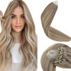 Picture of LAAVOO Micro beads Human Hair Extensions 20 Inch Light Brown Highlighted with Platinum Blonde Micro Loop Hair Extensions Silicone Micro Link Real Human Hair Extensions Silky Straight 50g/50s