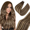 Picture of Sunny Tape in Hair Extensions Real Human Hair Balayage, Dark Brown Balayage Caramel Blonde Tape in Extensions Human Hair, Brown Ombre Human Hair Tape in Hair Extensions 24inch 20pcs 50g