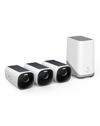 Picture of eufy Security eufyCam 3 3-Cam Kit, Security Camera Outdoor Wireless, 4K Camera with Integrated Solar Panel, Forever Power, Face Recognition AI, Expandable Local Storage up to 16TB, No Monthly Fee