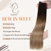 Picture of LaaVoo Brown Hair Extensions Real Human Hair Weft Ombre Ash Brown Hair Extensions Sew in Remy Human Hair Hand Tied Hair Extensions 16 Inch 100 Grams