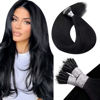 Picture of 【Deal】LAAVOO 24" Jet Black Hair Extensions Human Hair Nano Ring Long Hair Extensions 50g Natural Black Nano Remy Human Hair Extensions Cold Fusion 50 Stands