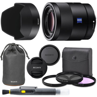Picture of Sony Sonnar T FE 55mm f/1.8 ZA Full Frame Lens with Pro Kit. Includes: UV Filter, Circular Polarizing Filter, Fluorescent Day Filter, Sony Lens Hood, Front & Rear Caps - International Version