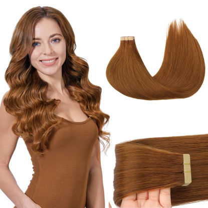 Picture of GOO GOO Tape in Hair Extensions Copper Tape in Hair Extensions Human Hair 18 Inch 50g 20pcs Straight Real Tape in Hair Extensions Natural Thick Tape Extensions Human Hair for Women