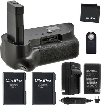 Picture of Battery Grip Bundle for Nikon D5300, D5200, D5100, D3300, D3200, D3100: Includes Vertical Battery Grip, 2-Pk EN-EL14 Long-Life Batteries, Charger, Remote, Microfiber Cleaning Cloth