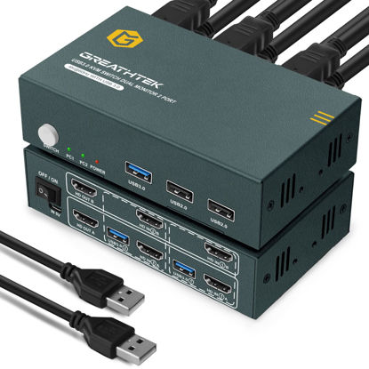Picture of USB 3.0 HDMI KVM Switch Dual Monitor 2 Port,KVM Switch 2 Monitors 2 Computers 4K@60Hz,USB 3.0,Dual Monitor KVM Switch with HDMI2.0,HDCP2.2, KVM Switch with 4 HDMI and 2 USB Cables,Button Switch