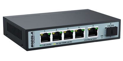 Picture of SODOLA 5 Port 2.5G Ethernet Switch with 10G SFP, 5 x 2.5G Base-T Ports, Plug & Play, Fanless Metal 2.5GbE Unmanaged Network Switch