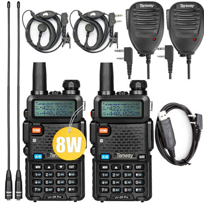 Picture of Ham Radio UV-5R Pro 8W Dual Band Two Way Radio with Handheld Speaker Mic and Antenna 2Pack and Programming Cable