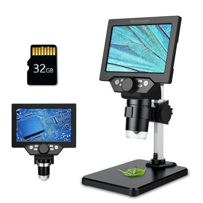 Picture of LCD Digital Microscope,5.5 Inch 1080P 10 Megapixels,1-1000X Magnification Zoom Wireless USB Stereo Microscope Camera,10MP Camera Video Recorder with HD Screen