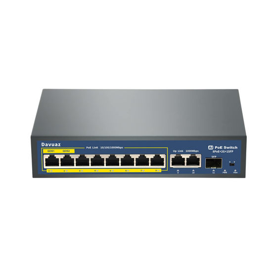 Picture of Davuaz Gigabit PoE Switch with 8 POE+ Port, 2 Gigabit Uplink Port and 1 SFP Port, IEEE802.3af/at Compliant, Up to 120W, Metal Design, Unmanaged Power Over Ethernet Switch, Plug and Play Network Switch