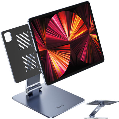 Picture of Magnetic Stand for iPad Pro 11 inch, [70* N52 Magnets Powerful] [Painter & Gamer Friendly] Aluminum Alloy iPad Stand for Desk Holder 180 Adjustable 360 Rotatable Easy to Use & No Need to Assemble