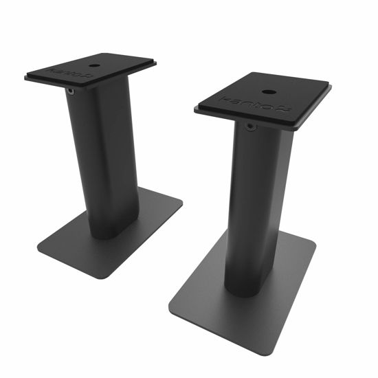 Picture of Kanto SP9 Desktop Speaker Stands for Small/Medium Bookshelf Speakers & Compact/Mid-Size 2”-4” Studio Monitors | 8.3" Tall | Rotating Top Plate | Hidden Cables | ¼”-20 Mounting | Pair | Black