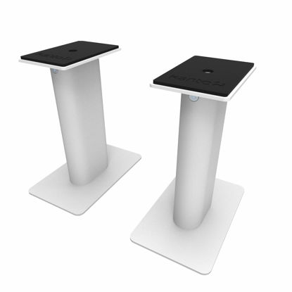 Picture of Kanto SP9W Desktop Speaker Stands for Small/Medium Bookshelf Speakers & Compact/Mid-Size 2”-4” Studio Monitors | 8.3" Tall | Rotating Top Plate | Hidden Cables | ¼”-20 Mounting | Pair | White